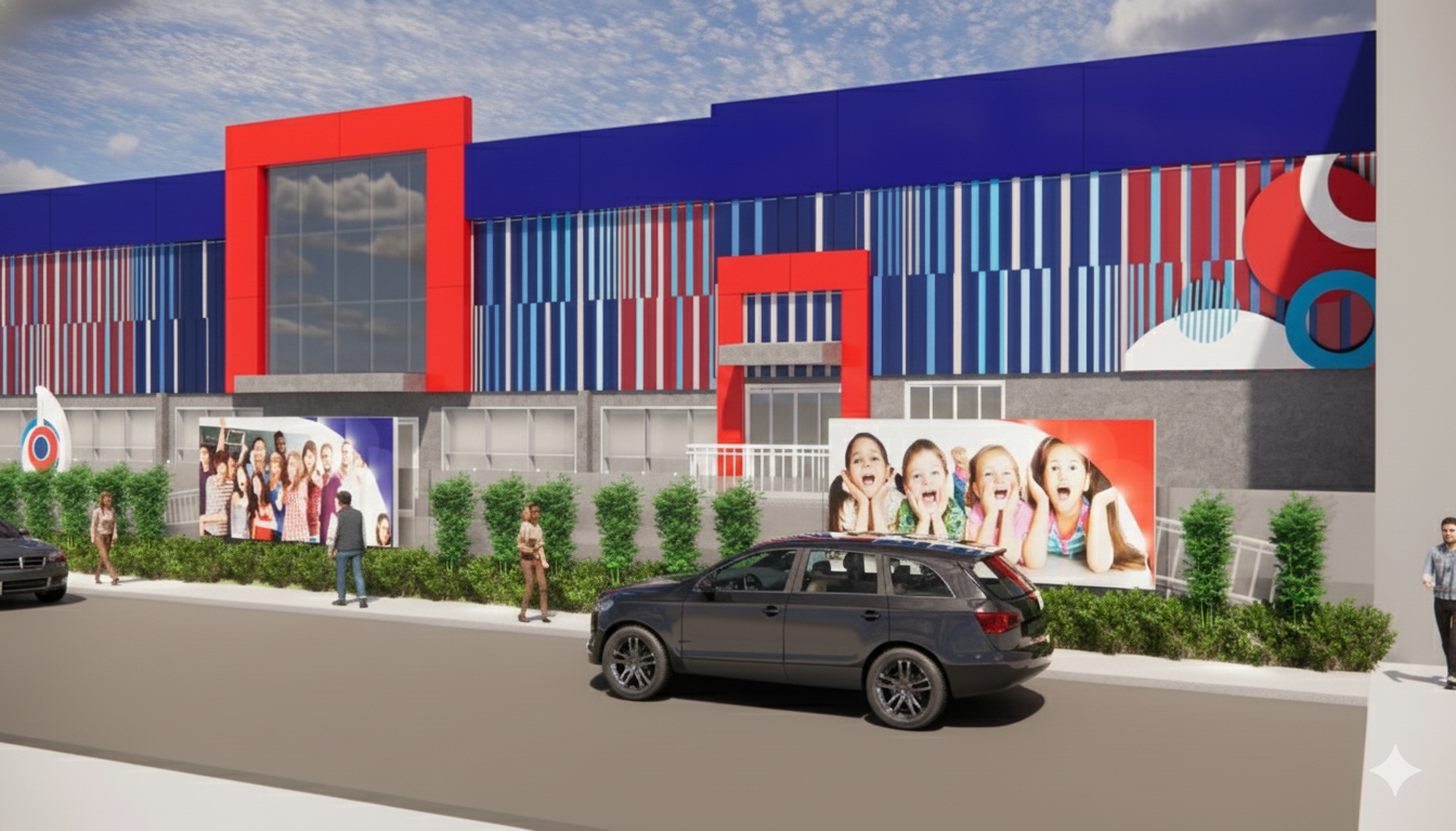 Projeto de fachada escolar — cores e identidade da escola